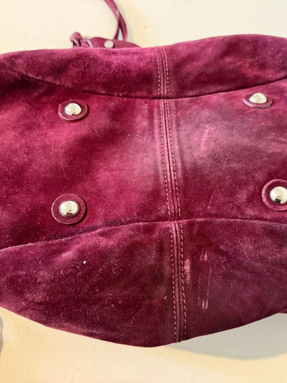 Via Repubblica Large Burgundy Suede Hobo Bag Studded Zip Pocket Shoulder Purse